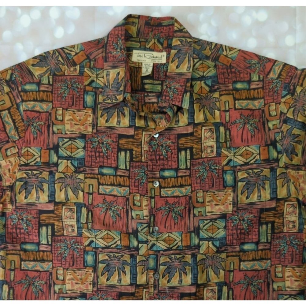 Tori Richard Cotton Palm Tree Button Down Short Sleeve Shirt, Men's Medium